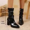 Luxury Brand High Heels Women's Boots Pointed Toe Sexy Shoes Winter Dress Pumps Fashion Pleated Leather Chelsea Boots Mujer
