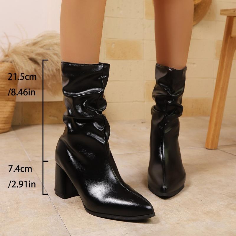 Luxury Brand High Heels Women's Boots Pointed Toe Sexy Shoes Winter Dress Pumps Fashion Pleated Leather Chelsea Boots Mujer