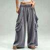 Women's Fashion Wide Leg Pants with Elastic Waist and Large Pockets, Color Loose Fit Casual Trousers