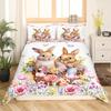 Easter Decor Rabbit Duvet Cover Colorful Flowers Bedding Set Girls Kids Room Kawaii Decor Easter Gifts Comforter Cover 2/3 Pcs