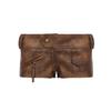 Womens Distressed Brown Leather Look Shorts Low Waist Asymmetrical Cut Streetwear Hot Pants