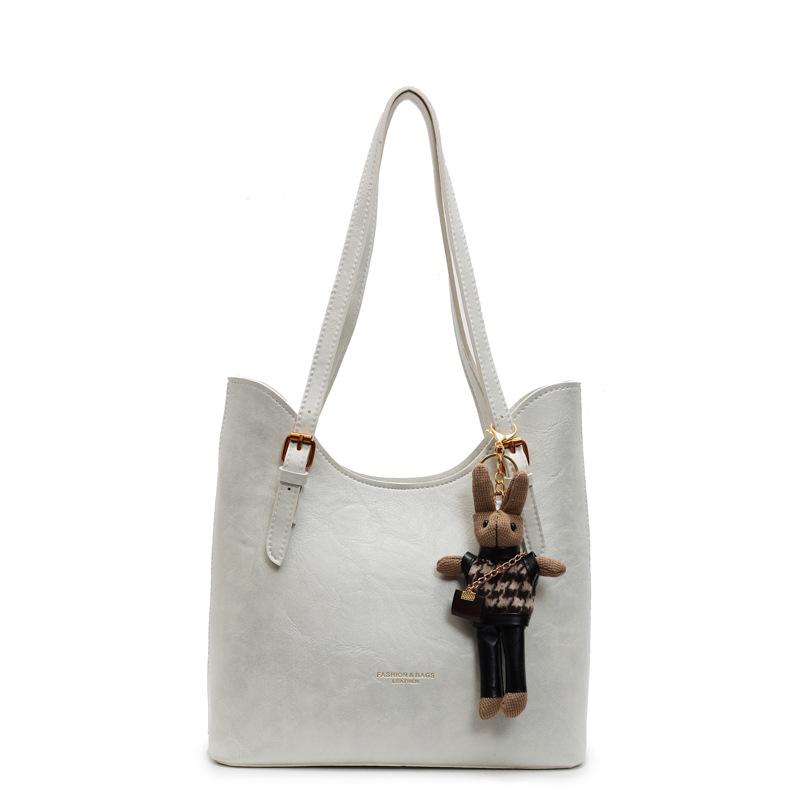 

Retro fashion tote bag trendy simple shoulder bag large capacity commuter messenger hand bag no pendant белый