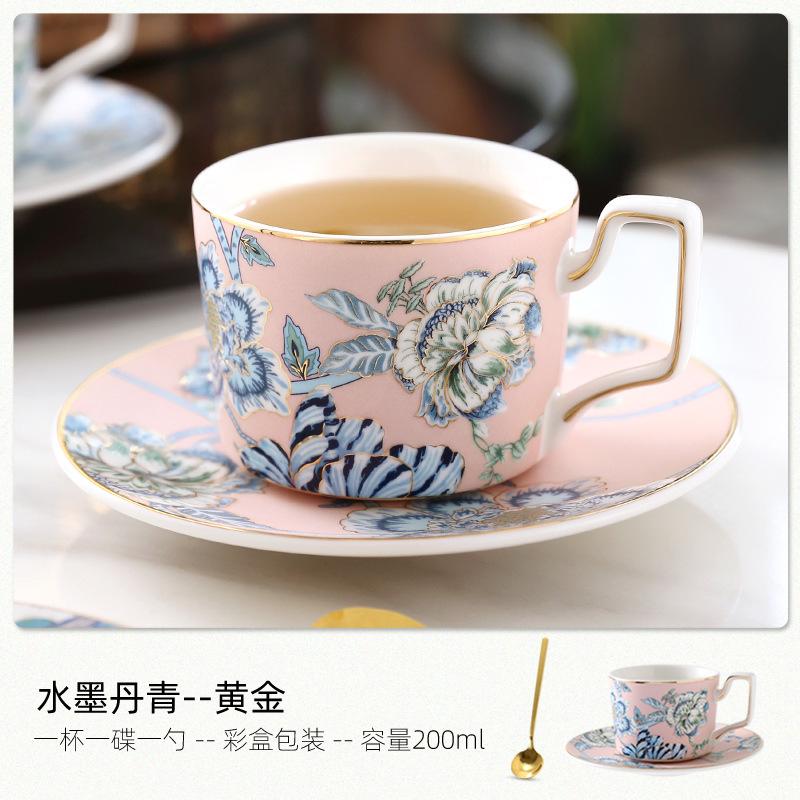 European Luxury Pastoral Ceramic Coffee Cup Set French Elegant Tea Cups Gold-plated Ceramic Latte Ceramic Flower Coffee Mug