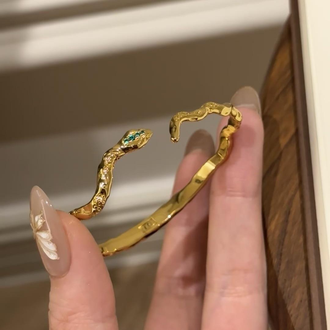 Винтажный Средневековый Золотой Открытый Браслет Змея Год Змеи Год Рождения Высокая Ценность Нишевое Изысканное Змеиное Украшение
