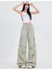 Autumn 2025 Women's High Waist Parachute Cargo Pants - Loose, Convertible, Wide Leg Windbreaker Design