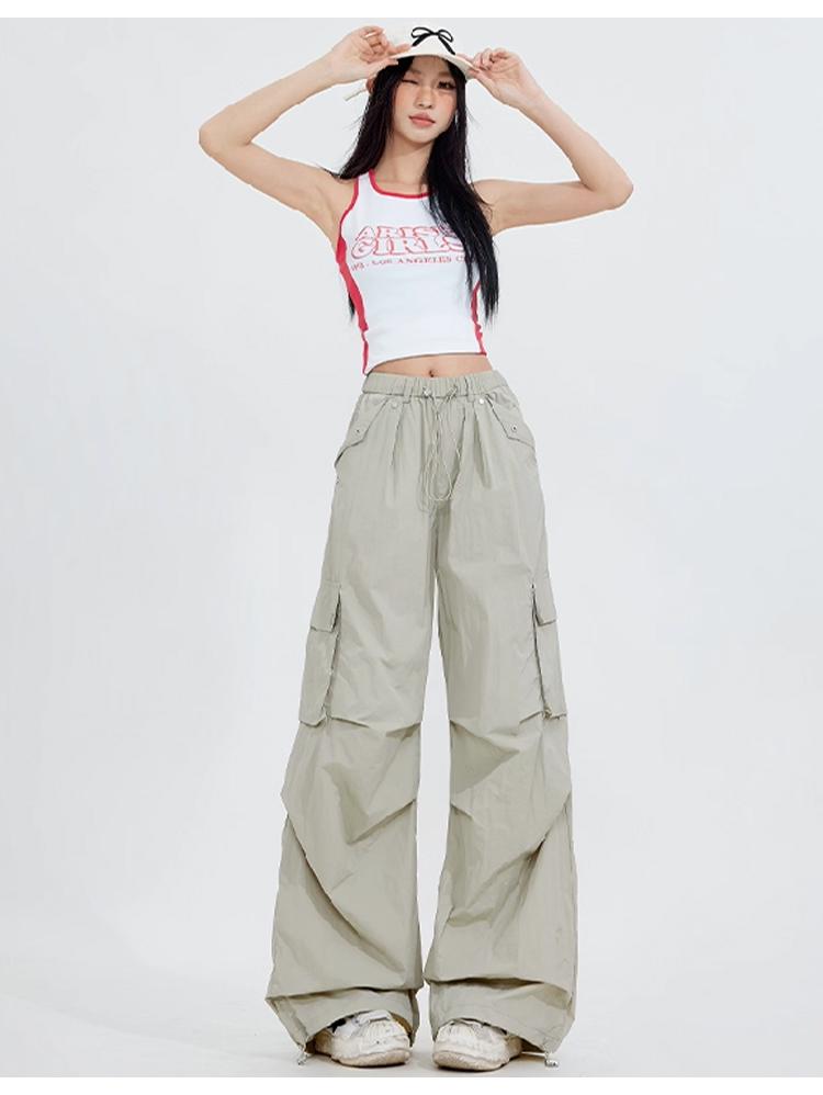 Autumn 2025 Women's High Waist Parachute Cargo Pants - Loose, Convertible, Wide Leg Windbreaker Design