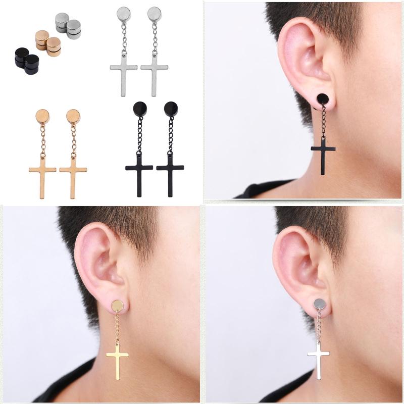 Set of 3 Pairs Non-perforated Magnet Stud Earrings Stainless Steel for Cross Dangling Earrings Clip On Jewelry for Women