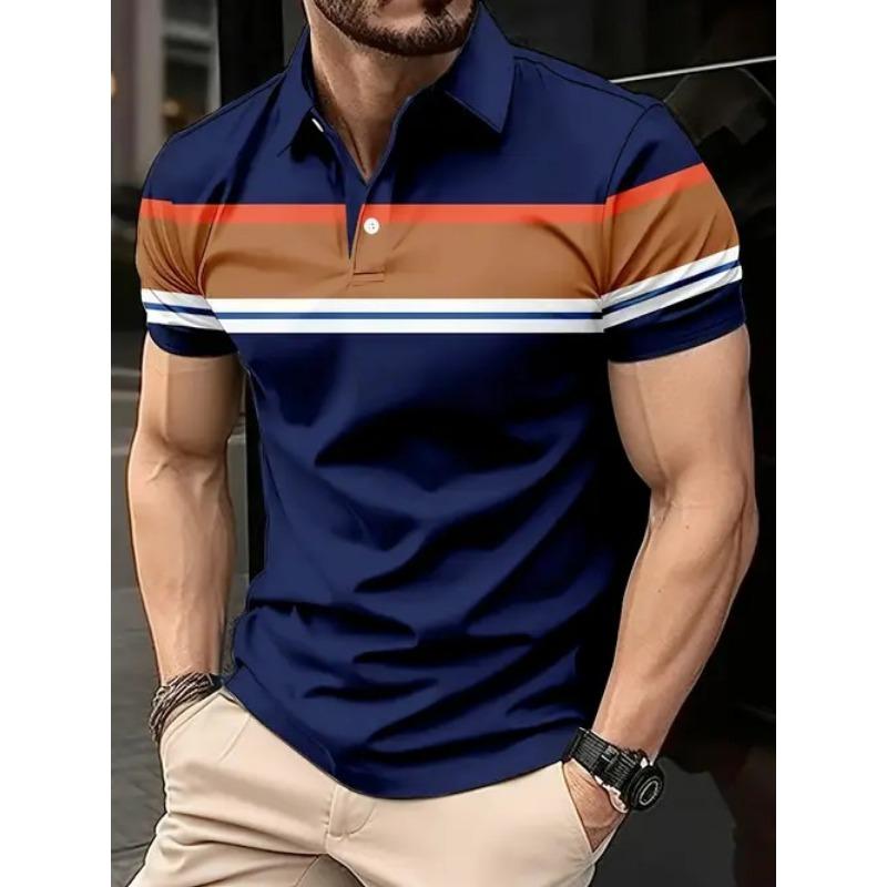 Summer New Casual Men's 3D High-quality Short Sleeved Button Polo Shirt