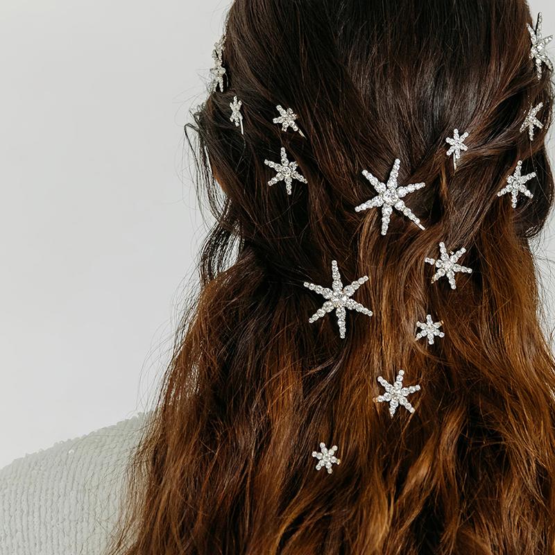 Sparkling  Star Moon Hair Clip Set For Girls Bridal Wedding Headpieces Hair Pins  Jewelry Hair Accessories