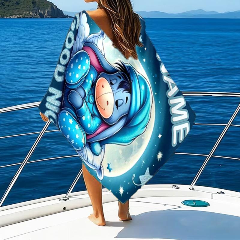 1pc Eeyore1 Beach Towel with Custom Name, Beach/Swimming/Bath/Picnic/Camping Towel, Suitable for Seaside Beaches