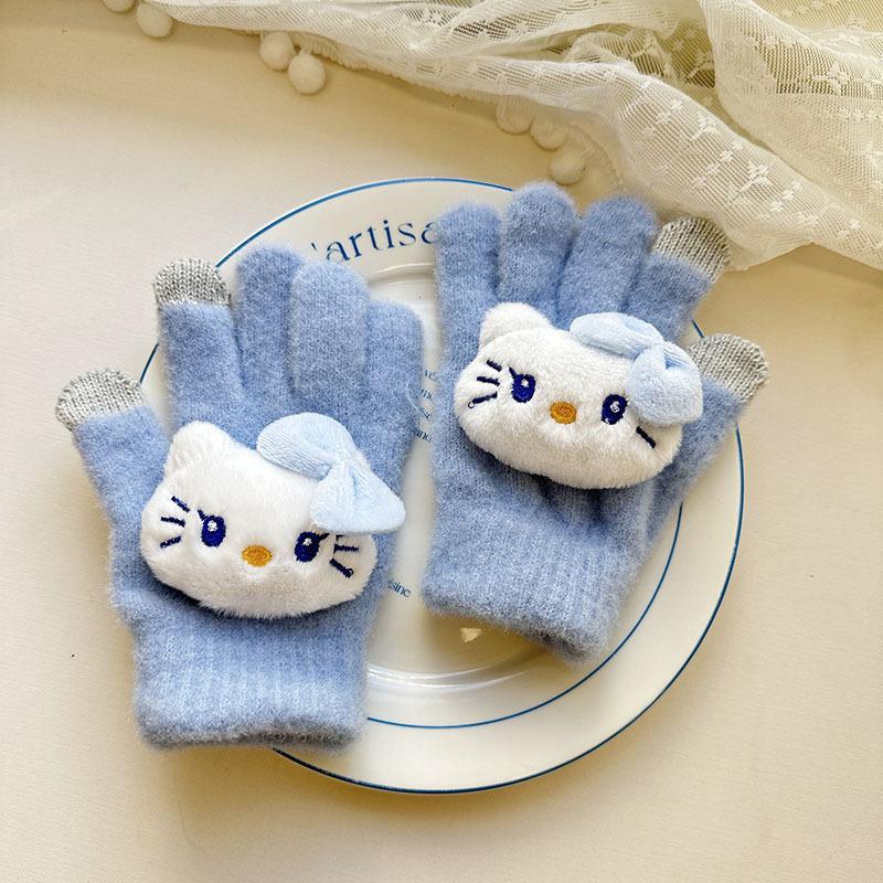 

New Kt Cat Children s Gloves Winter Cartoon Thickened Finger Gloves Student Cycling Warm and Cold Proof Five Finger Gloves one size
