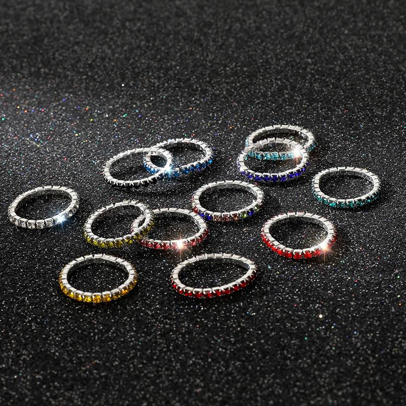 Single Row Rhinestone Ring, Elastic Ring, Diamond-Set Ring, Mixed Batch Elastic Ring