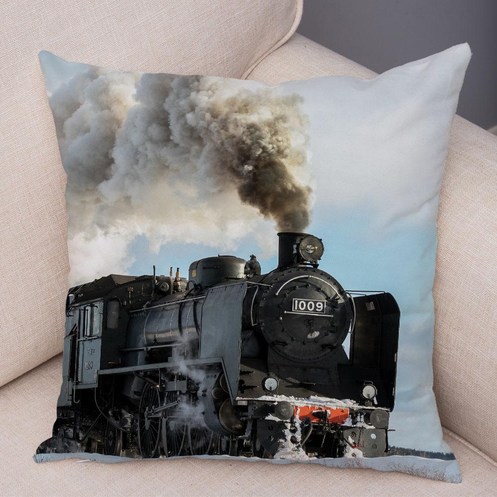 Pillowcase Vintage Style Steam Train Decor Retro Colorful Car Cushion Cover
