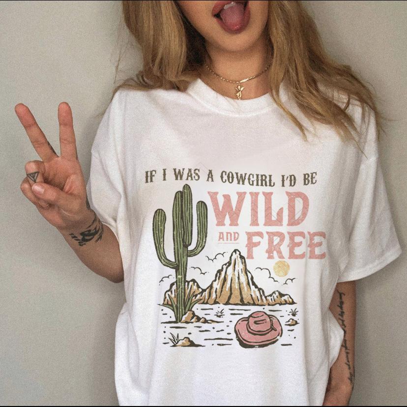 Women's T-shirt Western Cowboy Cartoon Letter Print Funny Cute Short Sleeve Ladies Fashion Casual Summer Women's T-shirt Graphic
