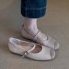 Sheepskin Version~ Retro Soft-soled Leather Splicing One-word Belt Mary Jane Single Shoes Women's Shallow Commuter Flat-soled Ballet Shoes