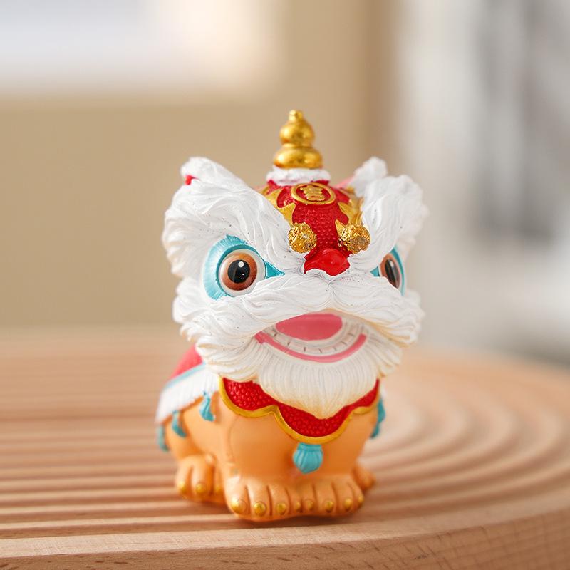 Chinese National Style Waking Lion Ornaments: Cute Ashtray & Car Decoration for Home 8