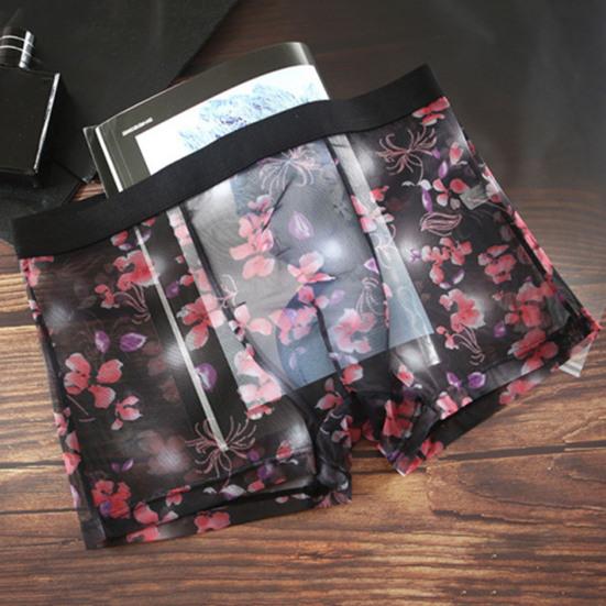 Men Sexy Underpants Ultra-thin Transparent Mesh Boxer Briefs See Through Stretchy Underwear for Daily Wear Home