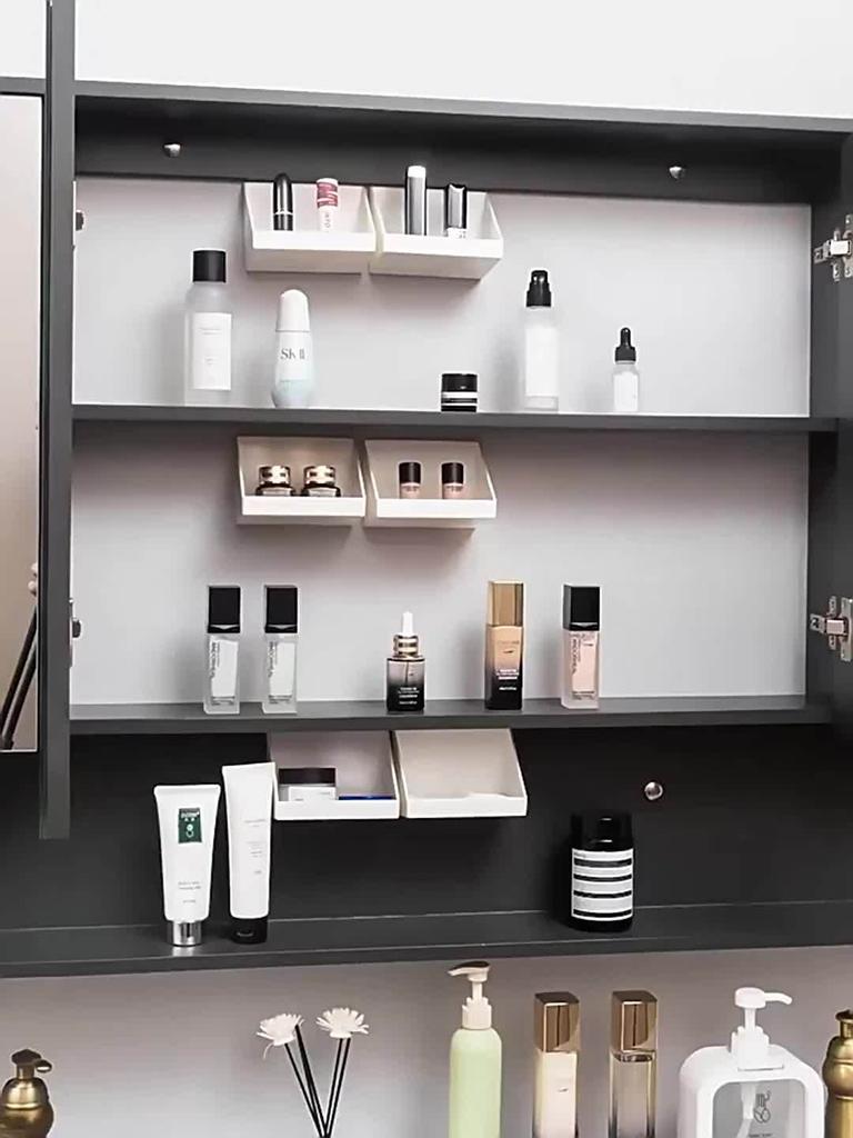 4pc Wall Mounted Bathroom Storage Rack, Mirror Cabinet Hanging Shelf, Sundries Storage Rack, Cosmetic Makeup Organizer