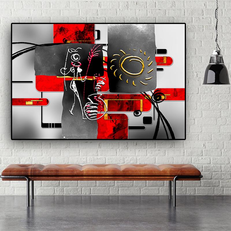 Μαύρο κόκκινο αφηρημένη αφρικανική γεωμετρία ελαιογραφία σε καμβά Αφίσες και εκτυπώσεις Cuadros Wall Art Picture για σαλόνι