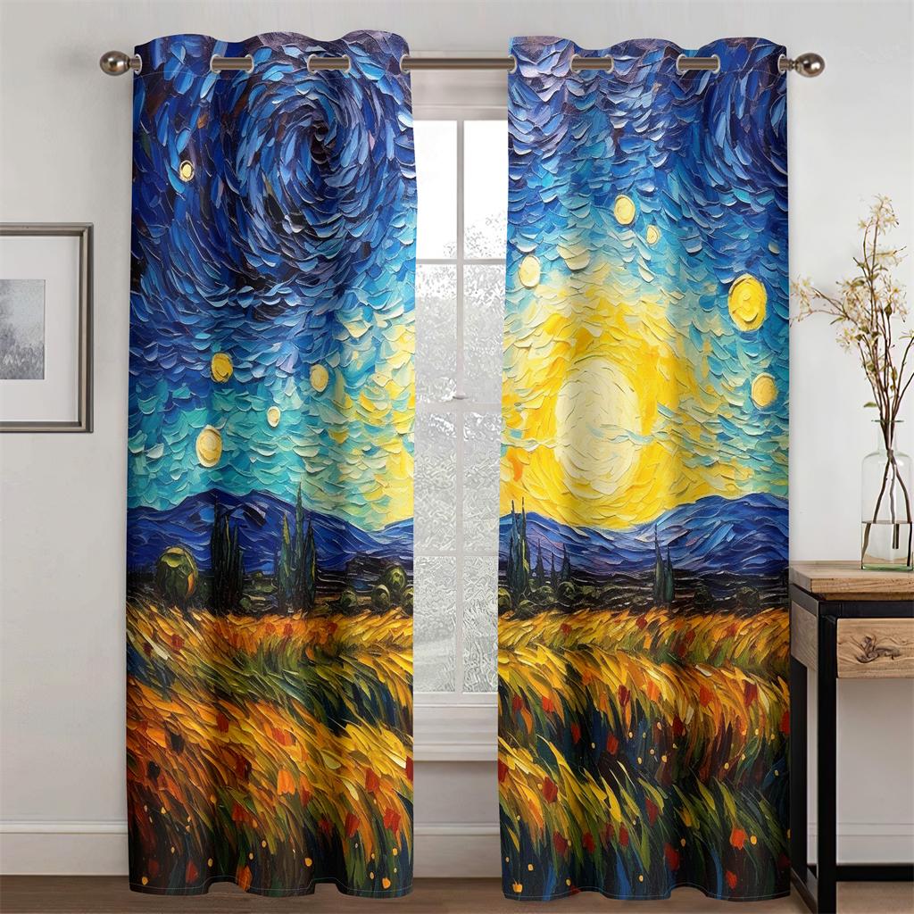 Pastoral Life Landscape Decorative Curtains Oil Painting Style 2 Piece Set Living Room Bedroom Office Window Decorative Curtains