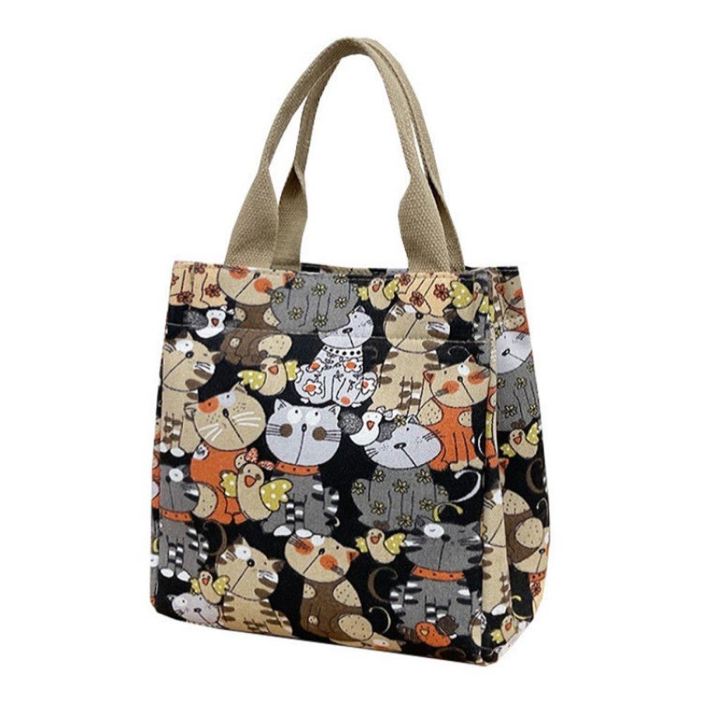 

Canvas Lunch Bag Cute Printing Portable Canvas Bag Colorful Picnic Bag