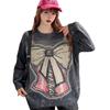 European Style 2025 Autumn Elegant Oversized Women's Sweater with Bowknot and Distressed Long Sleeves