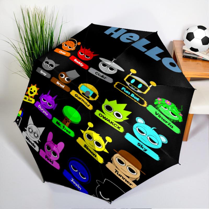 Colorful Sprun-ki Robot Party Umbrella Folding umbrella, automatic umbrella 8-Frame for Travel, camping Use Gift for Halloween Christmas