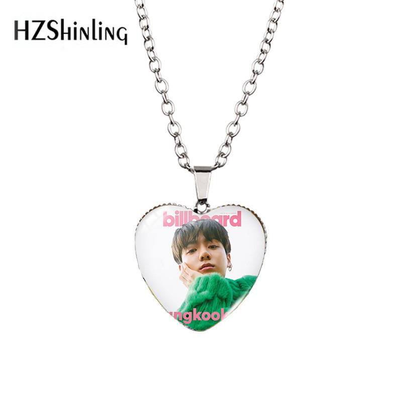 Beautiful Bts Heart-shaped Necklace With Gemstone Accents For Fans Of K-pop Jewelry
