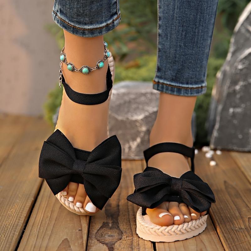 Women Anti-slip Trend Sandals New Style Summer Lightweight Sandals Beach Casual Slippers Outdoor Bow Tie Flat Shoes Home