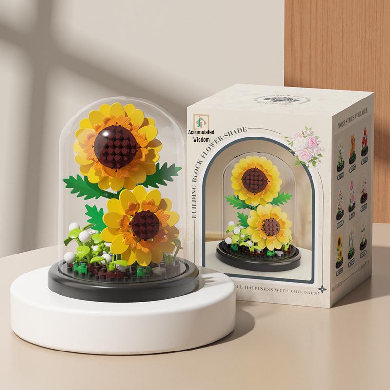 Lego-kompatible Bausteine Blumentopf & Bonsai Rosen Set, Bauspielzeug Geschenk für Mädchen