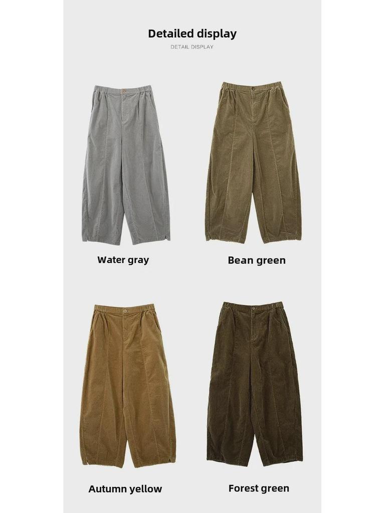 Høst/vinter 2024 Retro jordfargede kordfløyelsbukser med gulrot, pelskant og elastisk midje