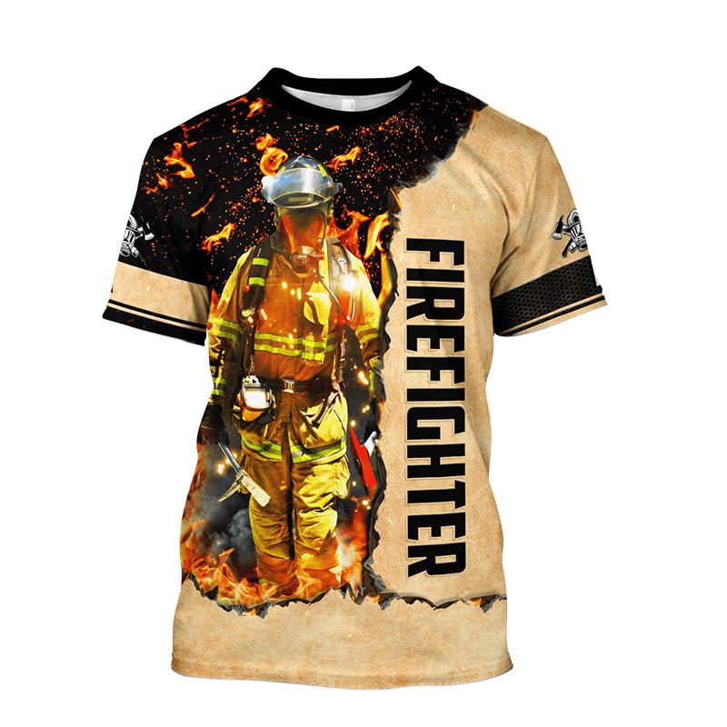 Firefighter Graphic Printed Summer Men's O-Neck T-Shirts Casual Short Sleeve Oversized Pullover Fashion Streetwear Men Clothing