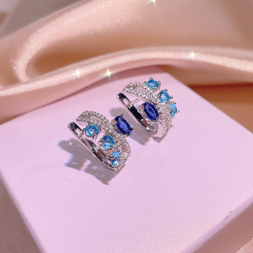 New Small Fragrance Earrings Micro-inlaid Tanzanite Temperament  Sterling Silver Geometric Three-piece Jewelry Party Birthday