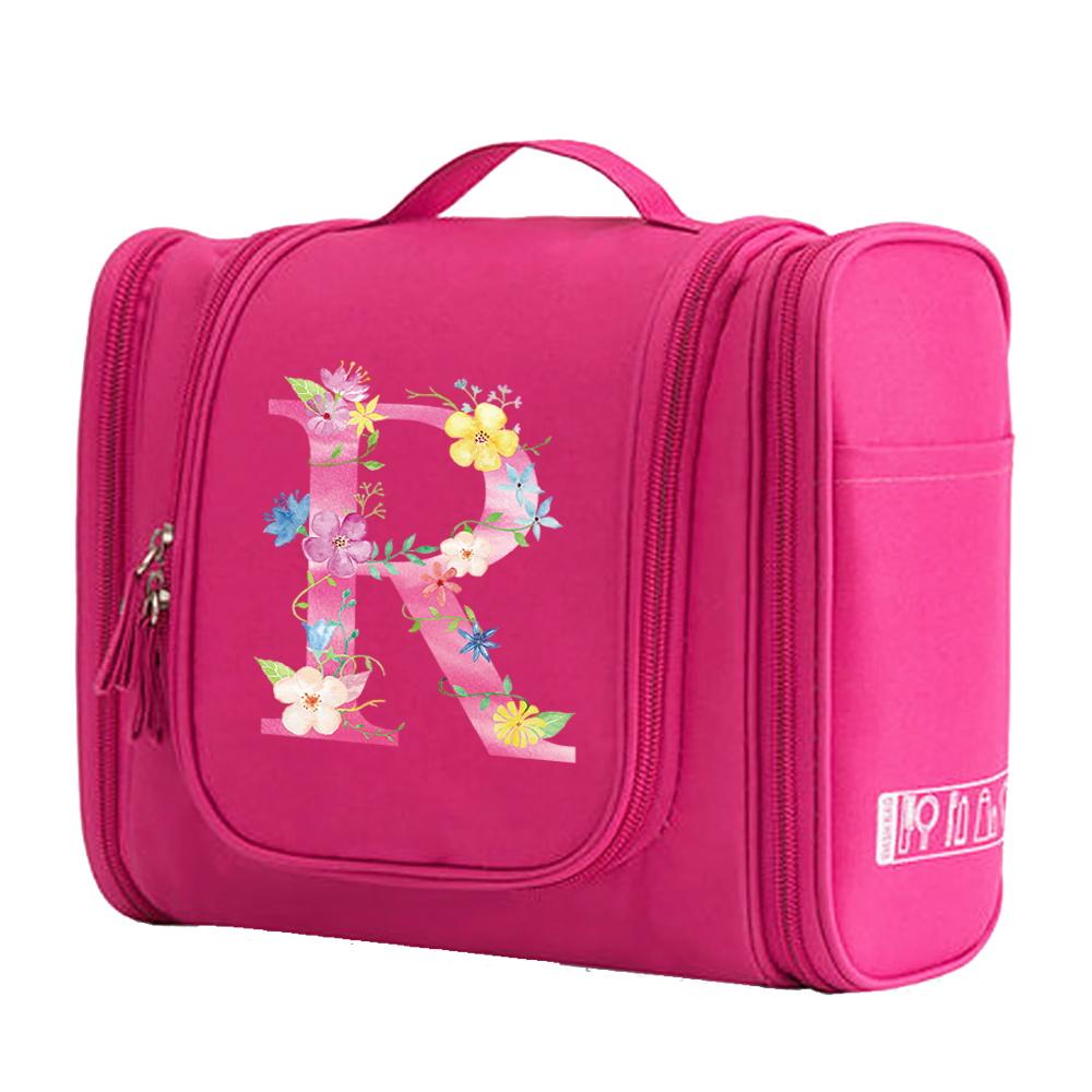 Travel Handbag Cosmetic Bags Make Up Case MakeUp Bag Wash Pouch Women Hook Up Organizer Pink Print Toiletry Accessory Storage