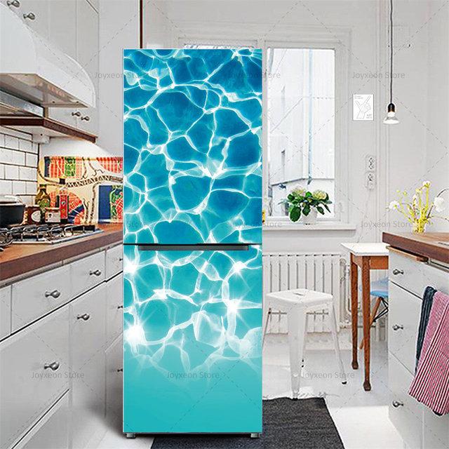 

Ретро цветок наклейка на холодильник светло-голубой фон винил ПВХ водонепроницаемый самоклеящийся плакат настенная декоративная наклейка на холодильник 60X180cm