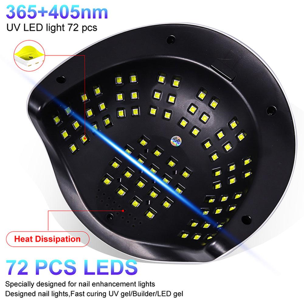 72LED UV Nail Art Lamp Suitable for Curing All Gel Nail Polish Professional Nail Dryer with Timer Auto Sensor Nail Salon Tools