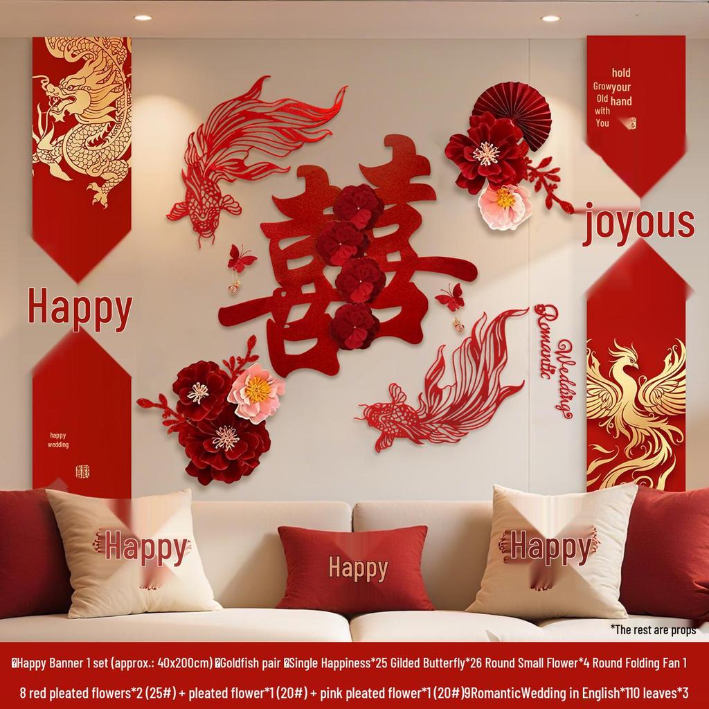 Bridal Chamber Decoration: Double Happiness Wall Art for Bedroom, Hotel, or Living Room