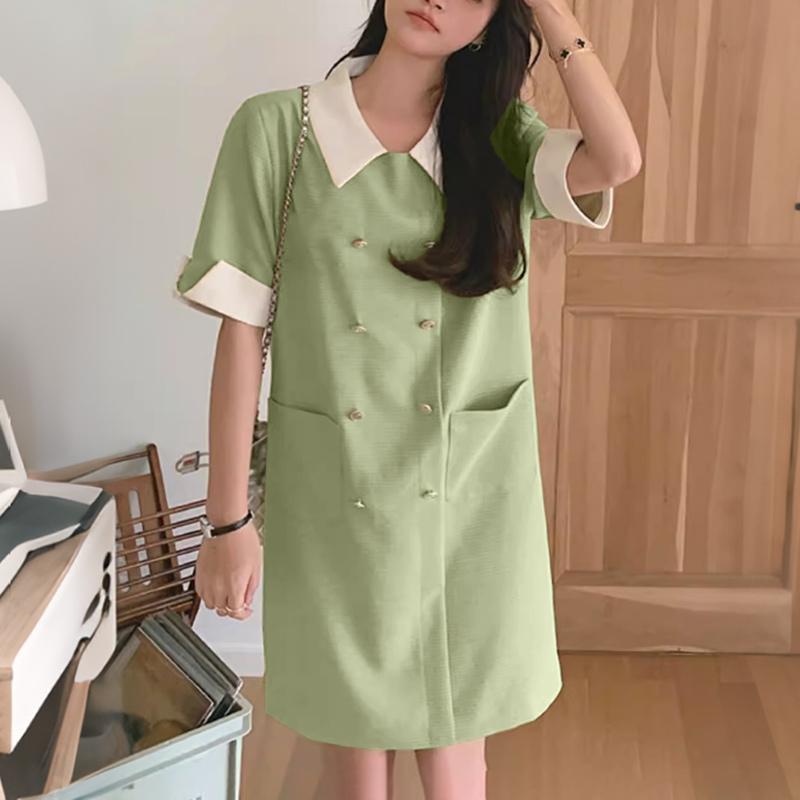 ZANZEA Women Daily Casual Turn Down Collar Loose Summer Short Sleeve Dress S светло-зеленый