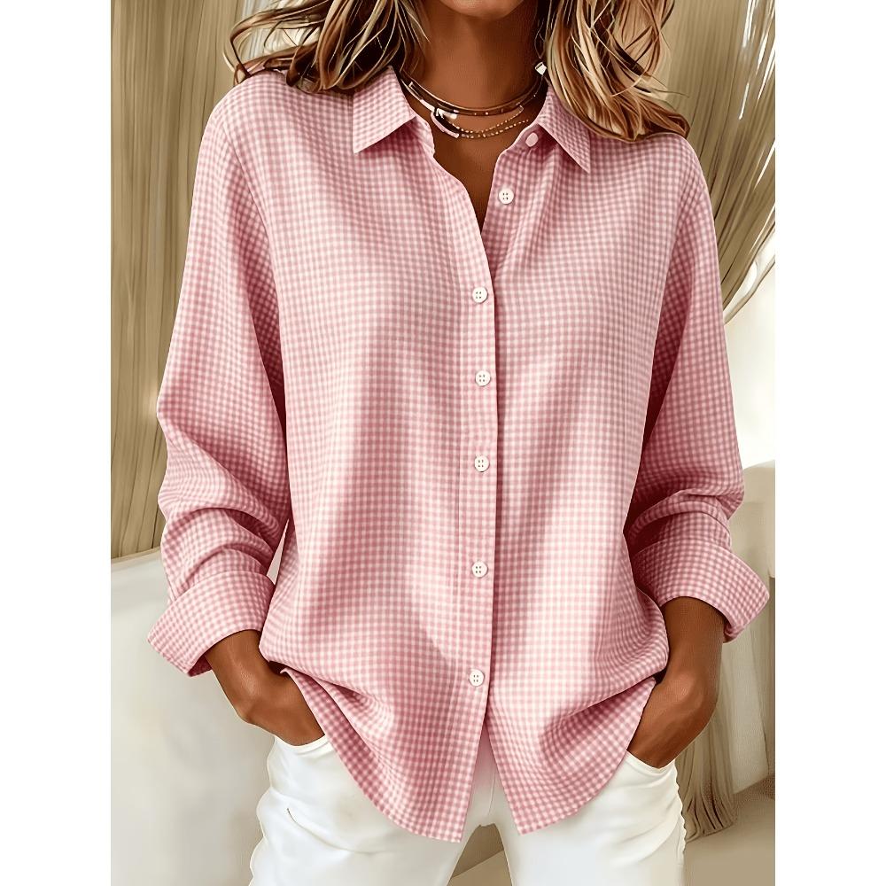 Women's Printed Shirt - Long Sleeve Button Down Shirt, Classic Neckline, Perfect for Office