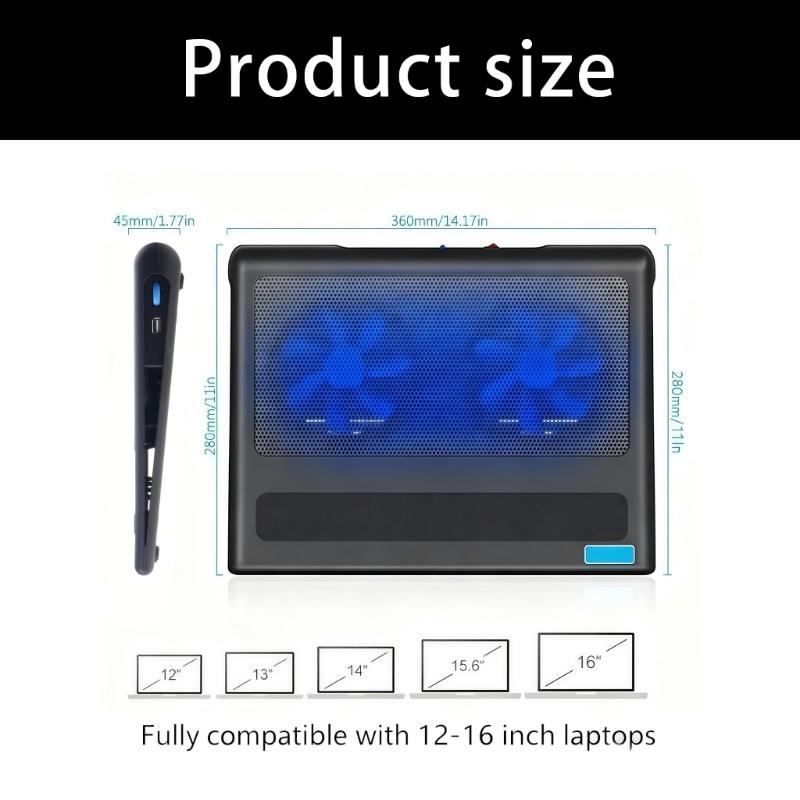 Universal Laptop Cooling Pad for 12-16inch Notebook With Silents Fan AntiSlip Design Adjustable Height and Double USB Port for Efficient Heat