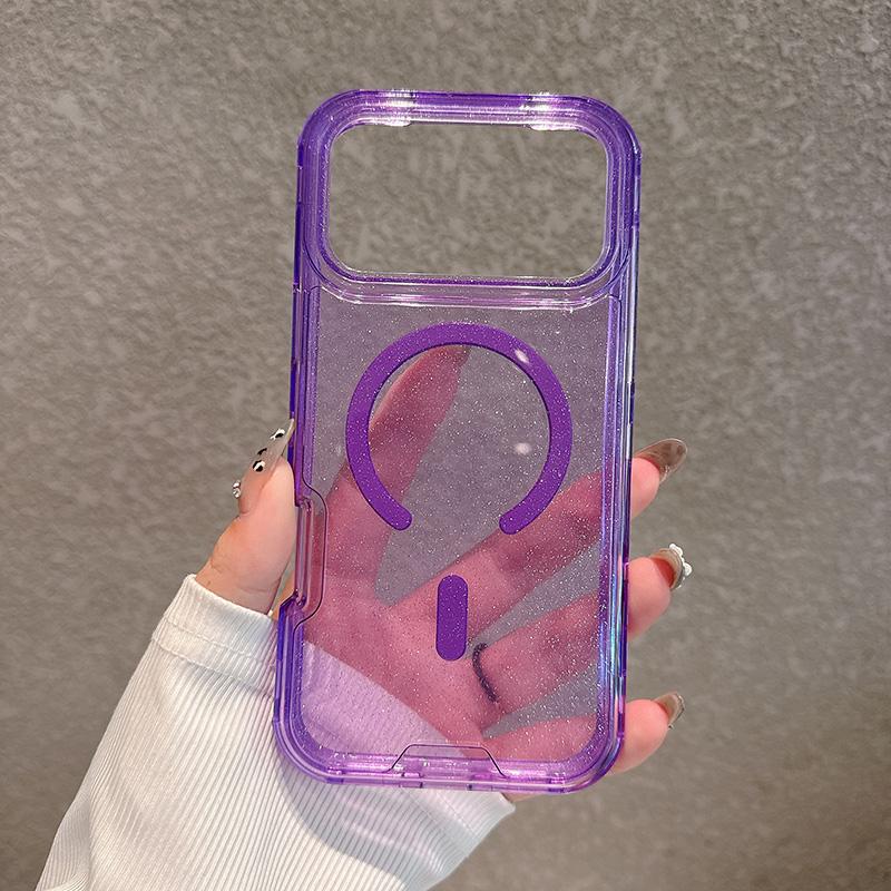 

Heavy Duty Hard 3IN1 Glitter Shockproof Magnetic Case For iPhone 17 16 15 14 13 12 Pro Max Plus Magsafe Wireless Charging Cover iPhone 11 фіолетовий