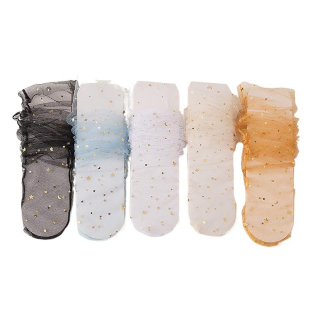

5Pairs Sweet Transparent Bow Socks Mid-calf Mesh Tube Socks Women Cute Tulle Shiny Socks Lady 5Pairs