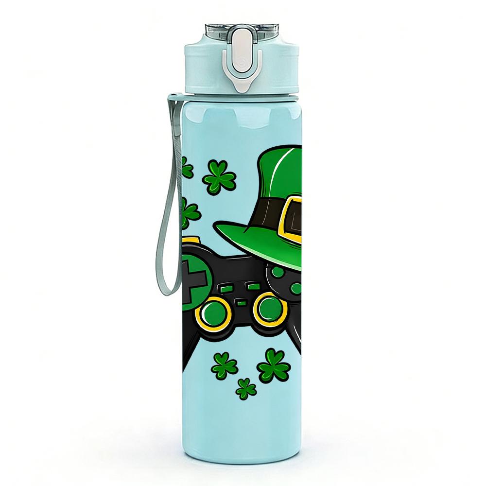 1PC Shamrock Game Controller Graphic 750ml Color Plastic Water Bottle Leakproof Flip Straw Lid For Sports Office Home Use