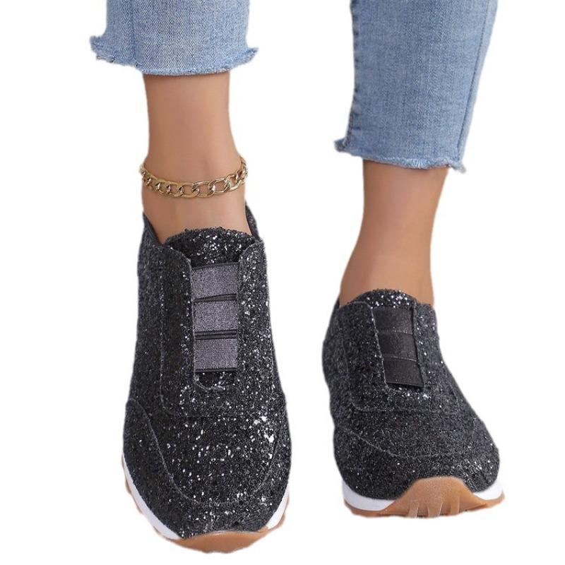 Plus Size Sequined Athletic Flats for Women Spring 2025 New Arrival Fashionable Casual Flats Comfortable Lightweight Women's Shoes