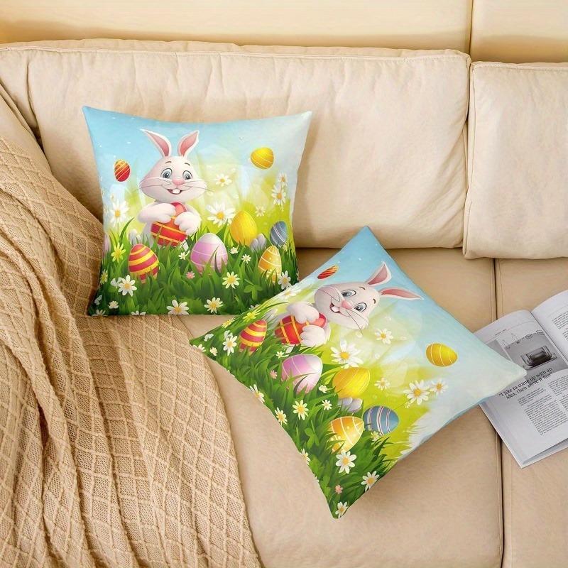 2 pieces of Easter bunny pillowcase, beautiful easter egg and floral design 40x40cm/16x16inch