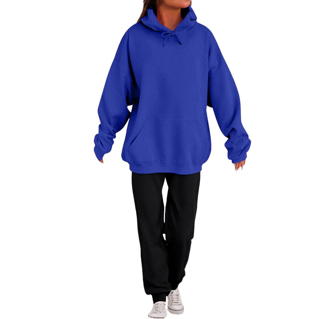 Women's Fashion Casual Solid Color Loose Hooded Sweatshirt Suit