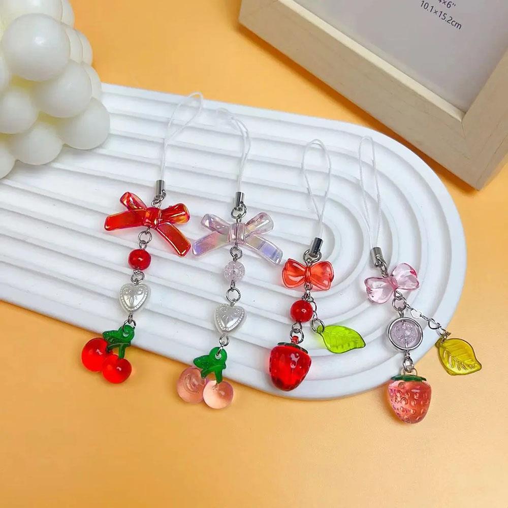 INS Pink Red Cherry Strawberry Phone Strap Charm Landyard Keychain Keycord For Girl Korean Style Bag Camera Pendant Phone Case