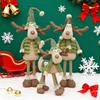 Christmas Reindeer Plush Toy with Retractable Legs Handmade Long-Legged Cartoon Elk Plush Doll Xmas Holiday Party Decoration Ornament