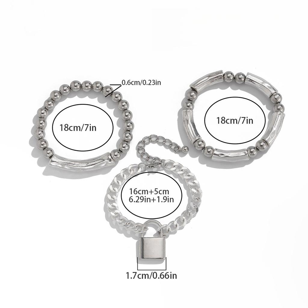 European and American Punk Style Lock Pendant Bracelet Personalized Elbow Beaded Elastic Jewelry Women