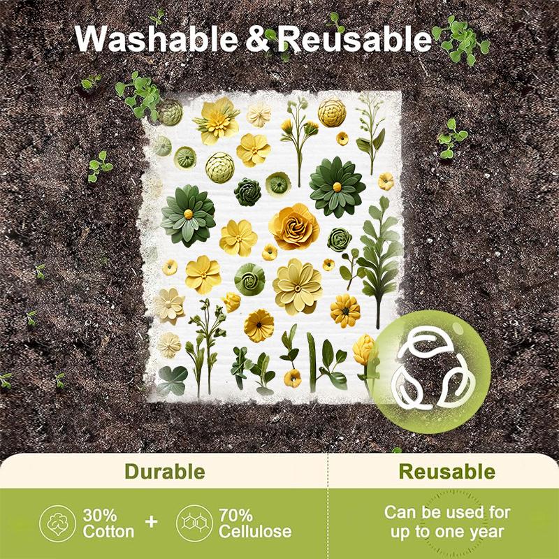 6PCS Green Leaves Printed Swedish Dishcloths Eco-Friendly Kitchen Rags Absorbent Dish Towels Reusable Washable Cleaning Cloths